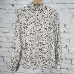 Casa Mastro Men's Shirt Size M 100% Linen Abstract‎ Made In Italy Oyster Buttons